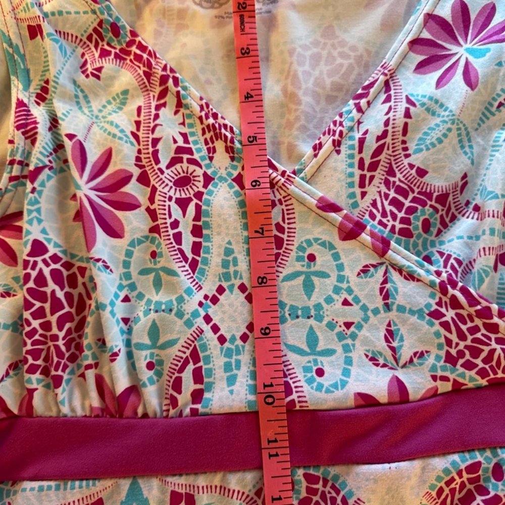 Lola Womens Surplice Neckline Sleeveless Pink Floral A Line Summer Dress Size L - Picture 6 of 9